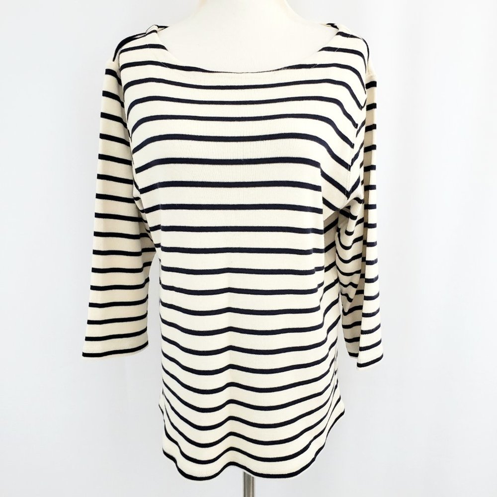 LL Bean 3/4-Sleeve Striped Sweater 100% Cotton